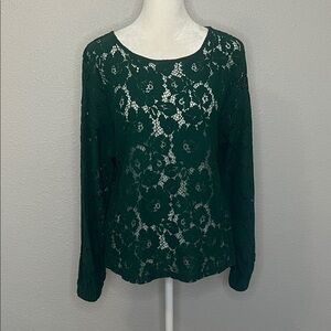 Banana Republic Factory Cotton Blend Lace Blouse Green Size Medium
